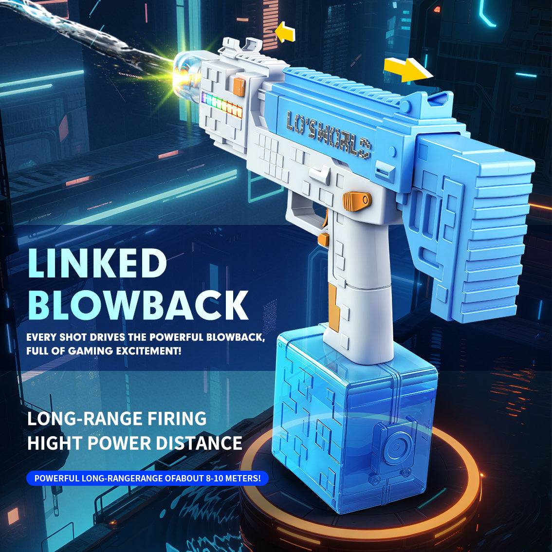 Pixel water gun, 3D toy water gun, high range, modular, easy to assemble, high playability