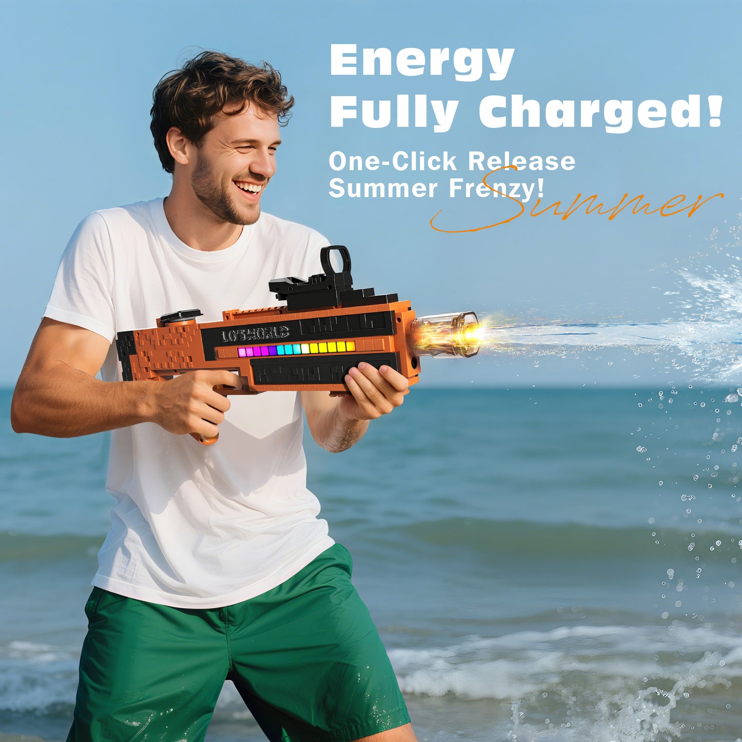 Pixel water gun, 3D toy water gun, high range, modular, easy to assemble, high playability