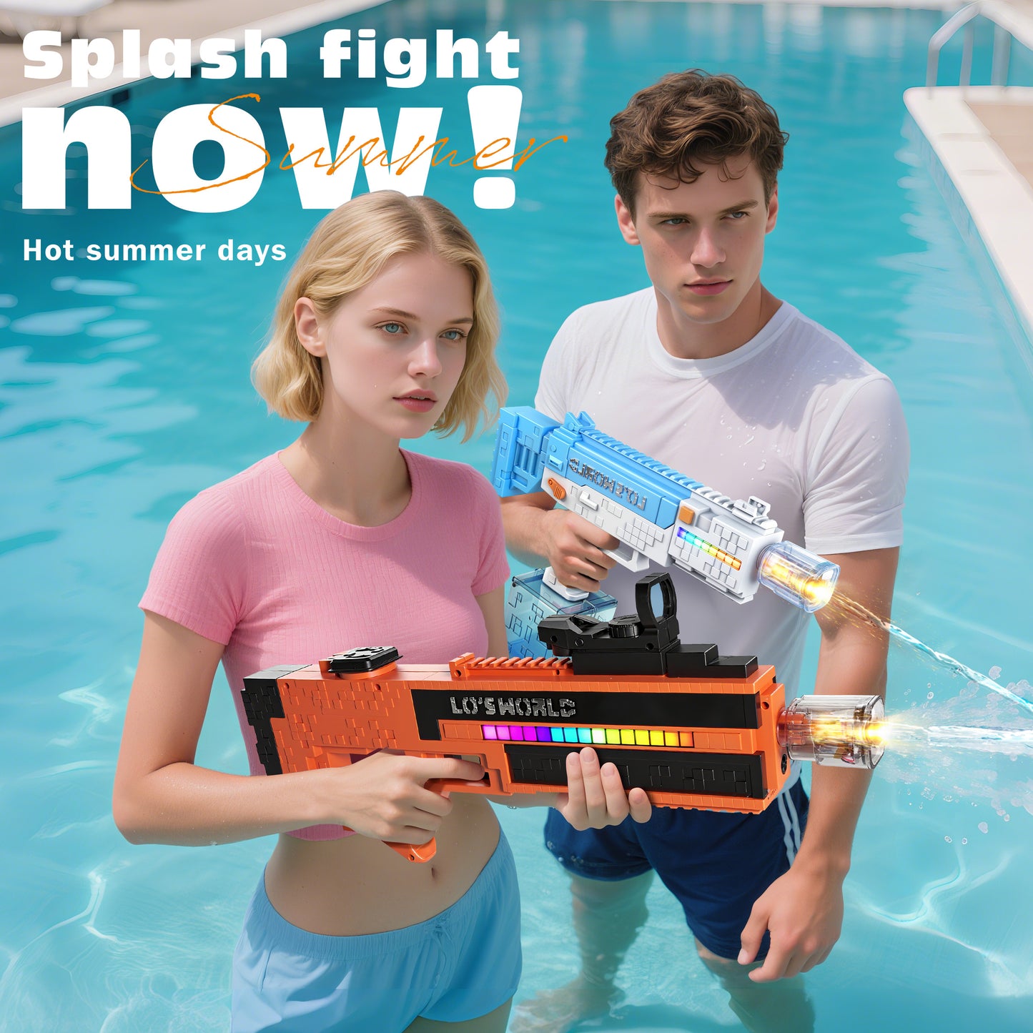 Pixel water gun, 3D toy water gun, high range, modular, easy to assemble, high playability