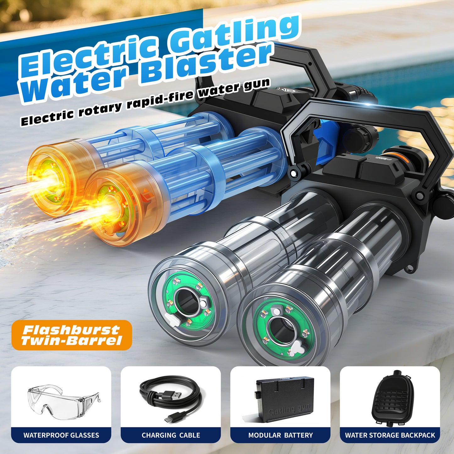 Double-barreled Gatling electric toy water gun